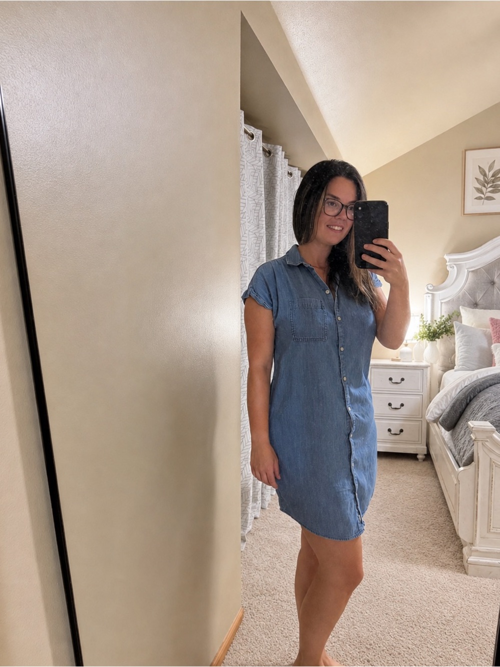 Old Navy Chambray Button Front Shirt Dress Blue Medium